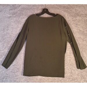 MICHAEL KORS Olive Green Blouse Long Sleeve Split Sleeve Detail Top Size Small